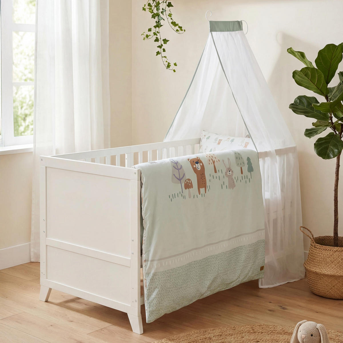 BABYBETTSET 'Woodland Buddies' 70 x 140 inkl. kompletter Ausstattung - Weiß / Pastellgrün - Weiß, Holz (70/140cm) - Roba