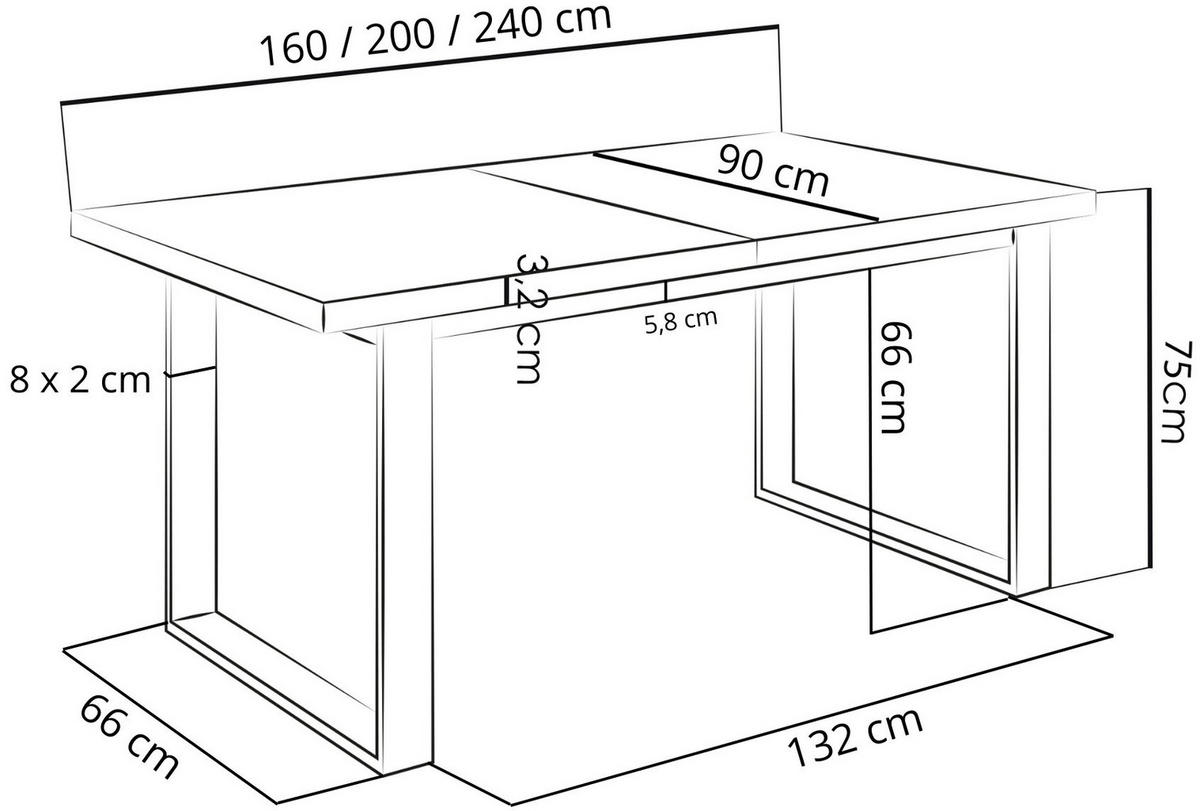 ESSTISCH Sana rechteckig ausziehbar, Grauer Beton 160/240/90/75 cm - Hellgrau/Weiß, Holzwerkstoff/Metall (90/240/75cm) - WFL GROUP