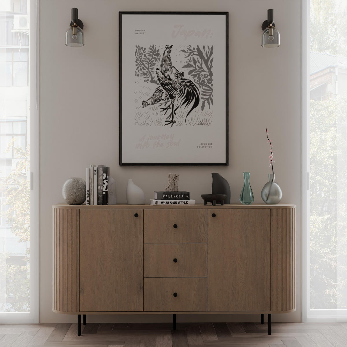 KOMMODE Olivia 165cm, mit 2 Türen, 3 Schubladen und geriffeltem Design, eiche sonoma - Sonoma Eiche, Metall (165/85/43cm) - Margaret Hadas24