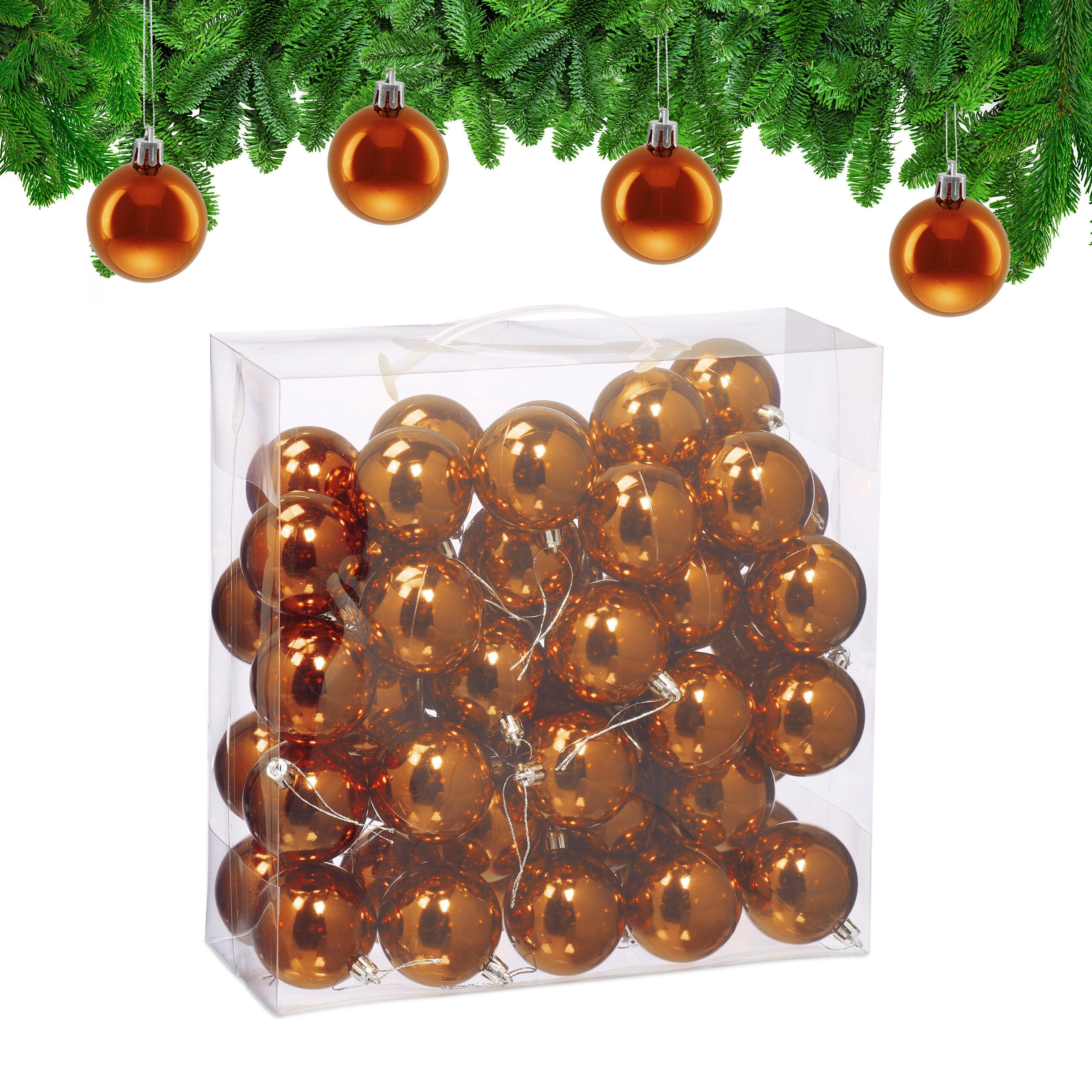 50XWEIHNACHTSKUGELN - Orange, Kunststoff (6/7/6cm) - Relaxdays