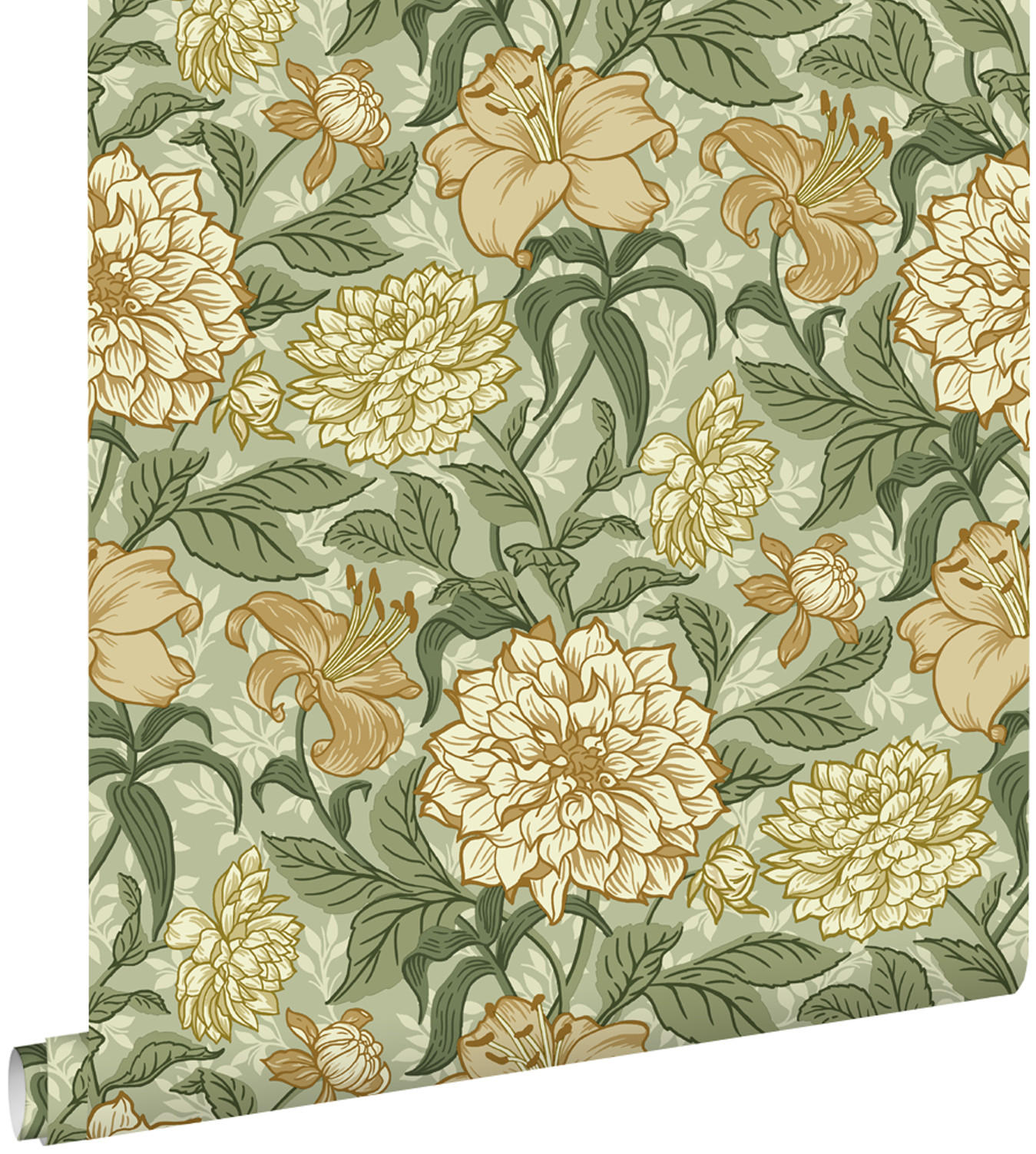 TAPETE Blumenmuster 53 cm x 10.05 m - Grün, Papier (53/1000cm) - ESTAhome