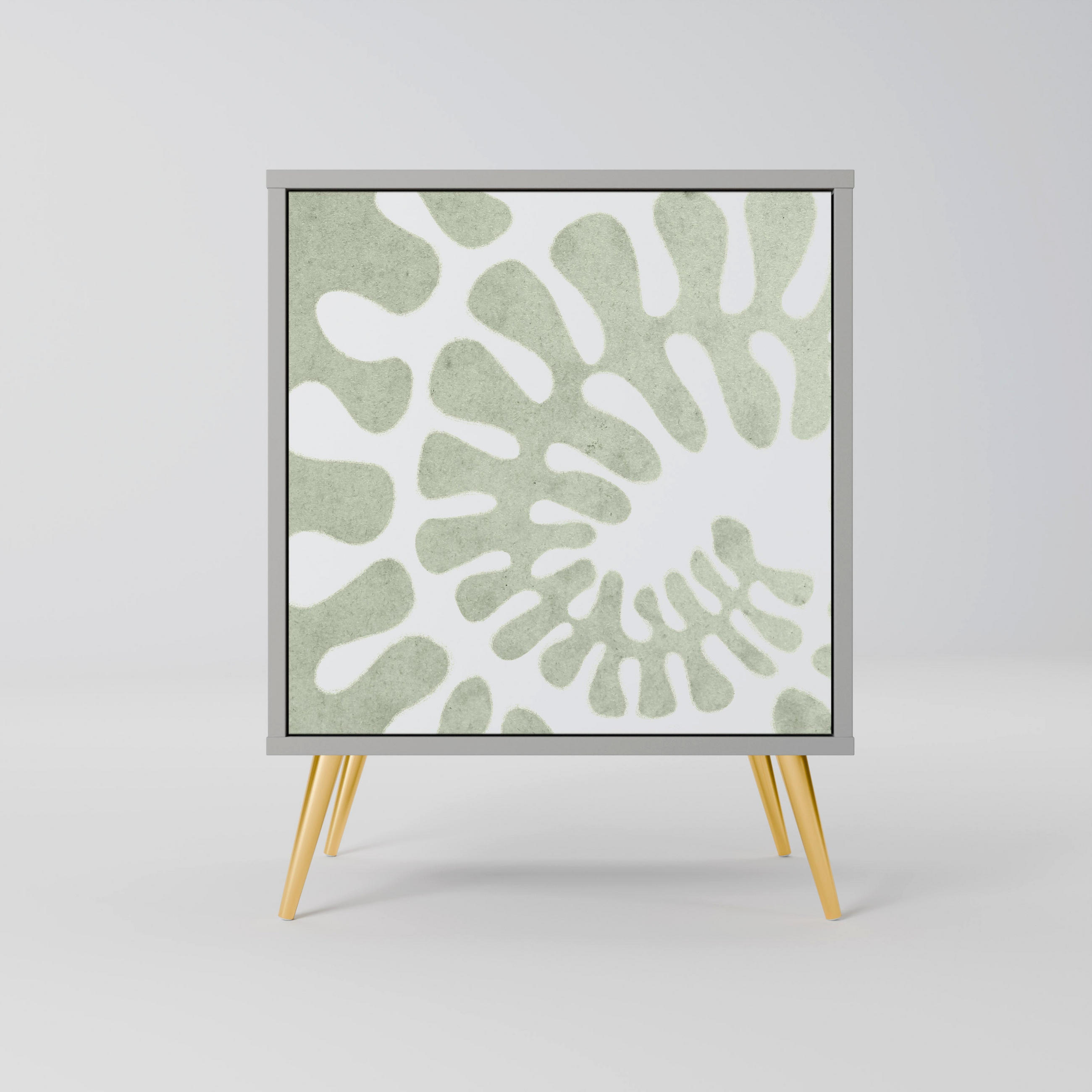 SIDEBOARD HELIX DANCE, Grau, 57,5x42x75,5 cm, Goldfarbene Metallfüße - Goldfarben/Multicolor, Holzwerkstoff/Metall (57.5/75.5/42cm) - SpaceRebels
