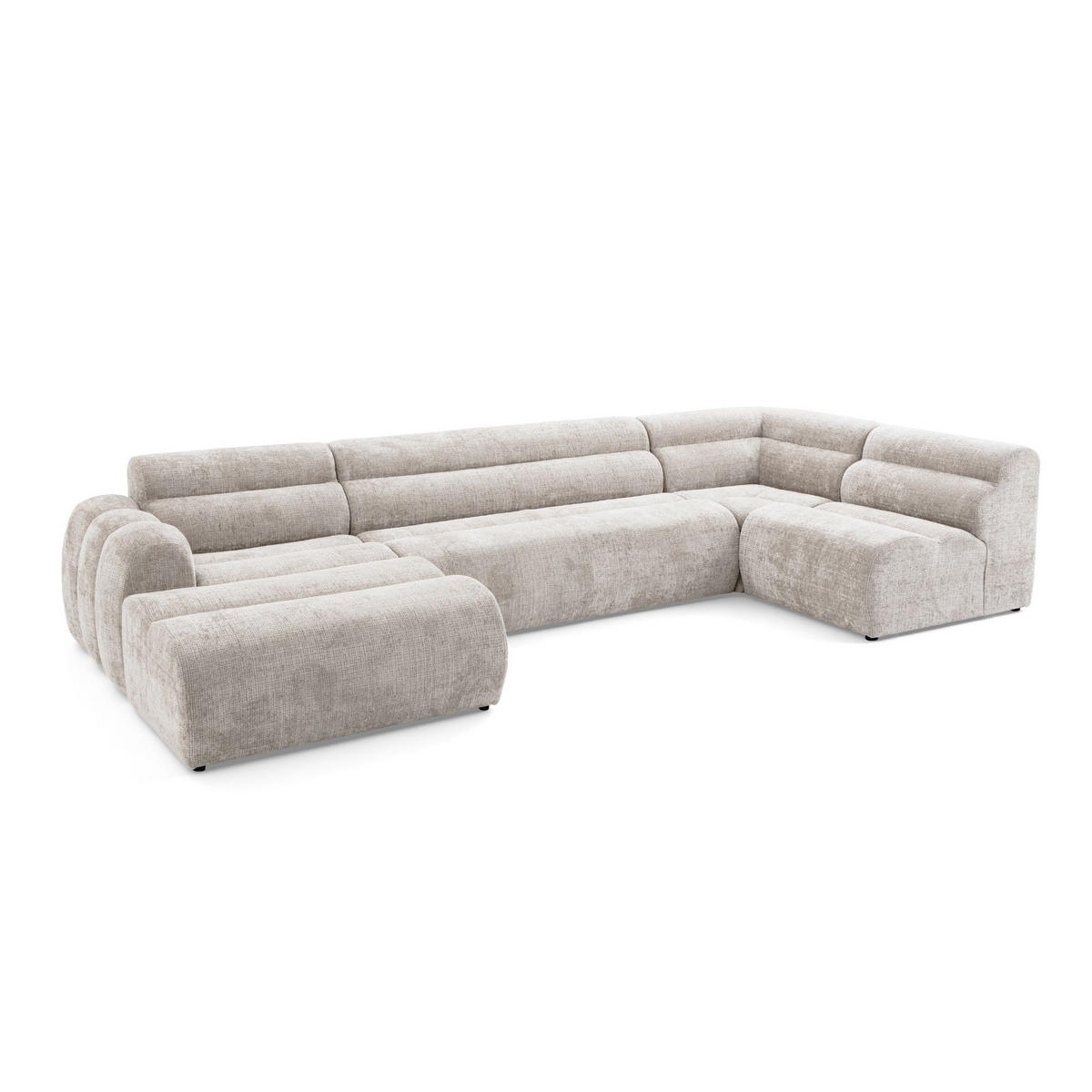 6-SITZER modulares Wohnlandschaft U XXL VEER SET 5 Rechts, 368 x 175 cm, Chenille Webstoff Creme - Creme/Schwarz, Holz/Kunststoff (175/75/368cm) - Muffo
