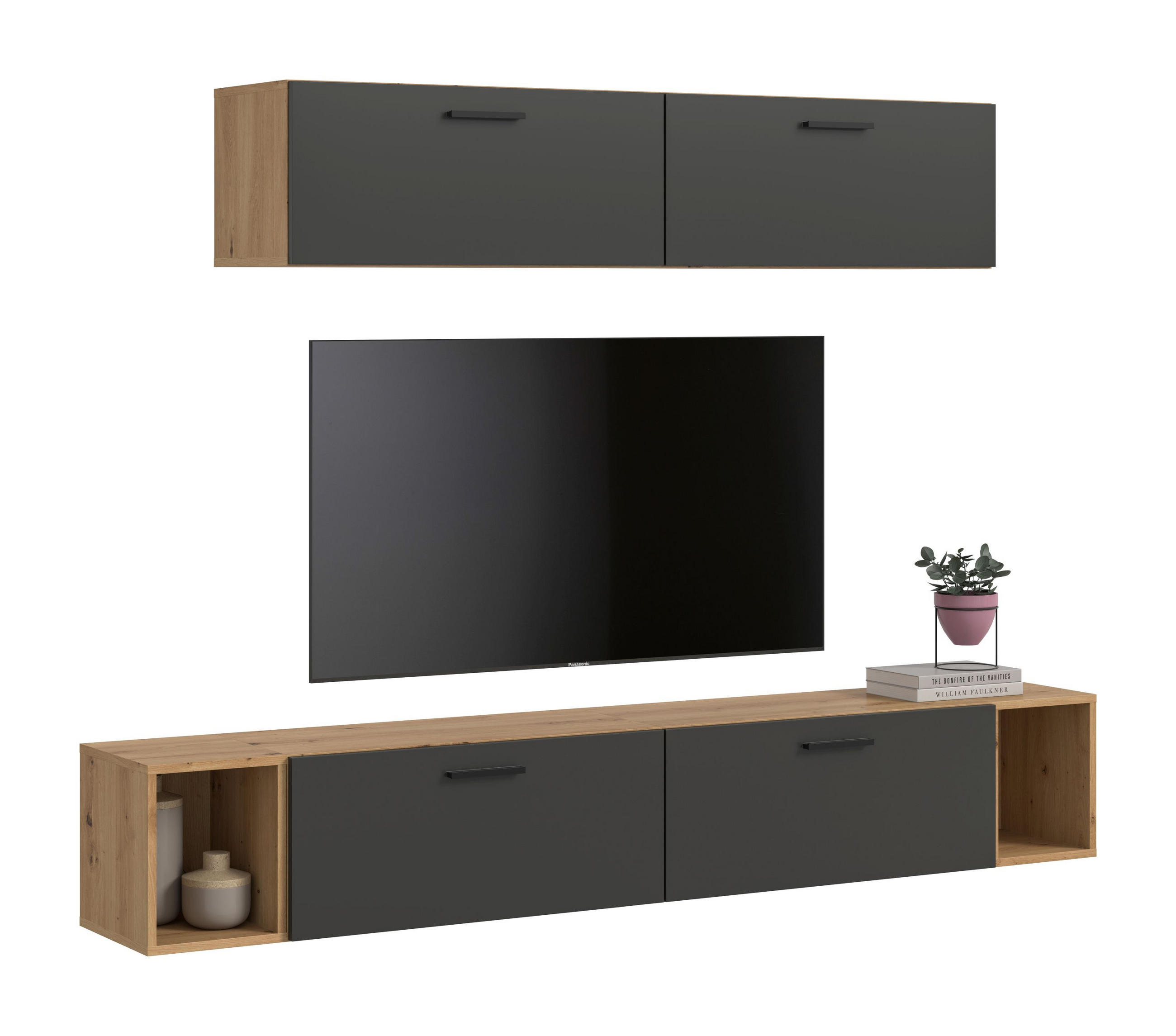 WOHNWAND The One Basalt grau 202/34/184 cm - Braun, Holzwerkstoff (202/184/34cm) - Xonox