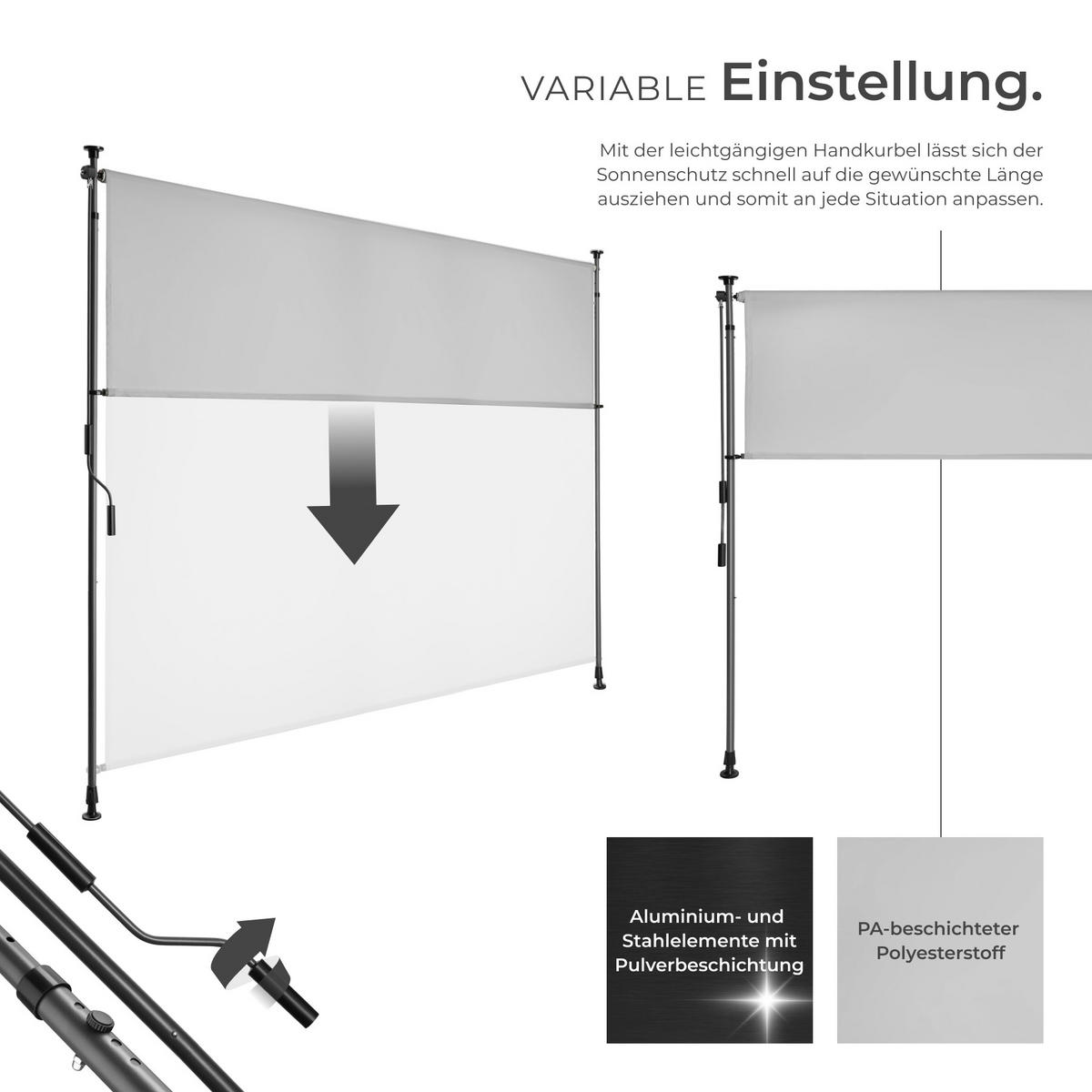 KLEMMMARKISE Taija, leichtgängige Handkurbel, hellgrau - Hellgrau, Kunststoff (208/310cm) - tectake
