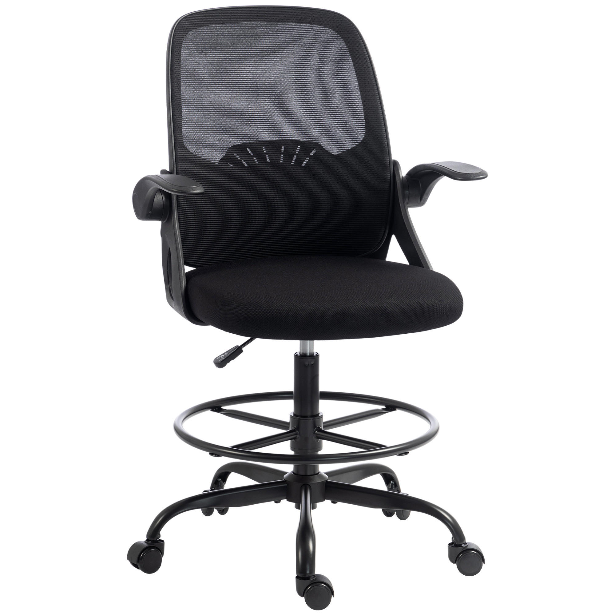 ARBEITSSTUHL Netzgewebe Stahl Schwarz - Schwarz, Kunststoff/Textil (59/124/65cm) - HOMCOM
