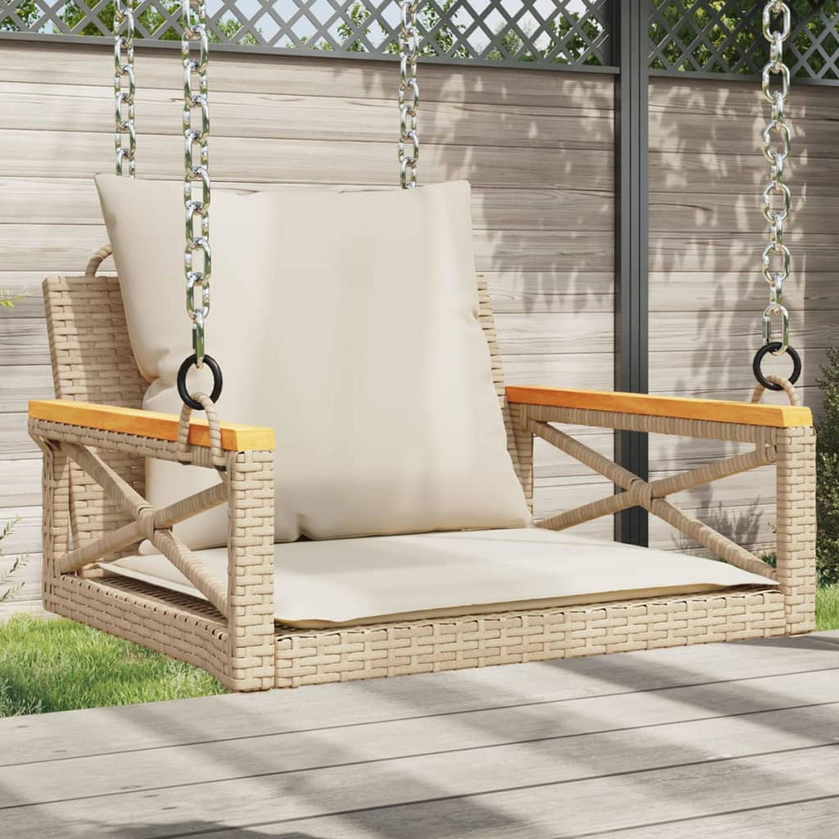 HÄNGESESSEL mit Kissen Beige 63x62x40 cm Poly Rattan - Beige, Kunststoff (63/40/62cm) - furnicato