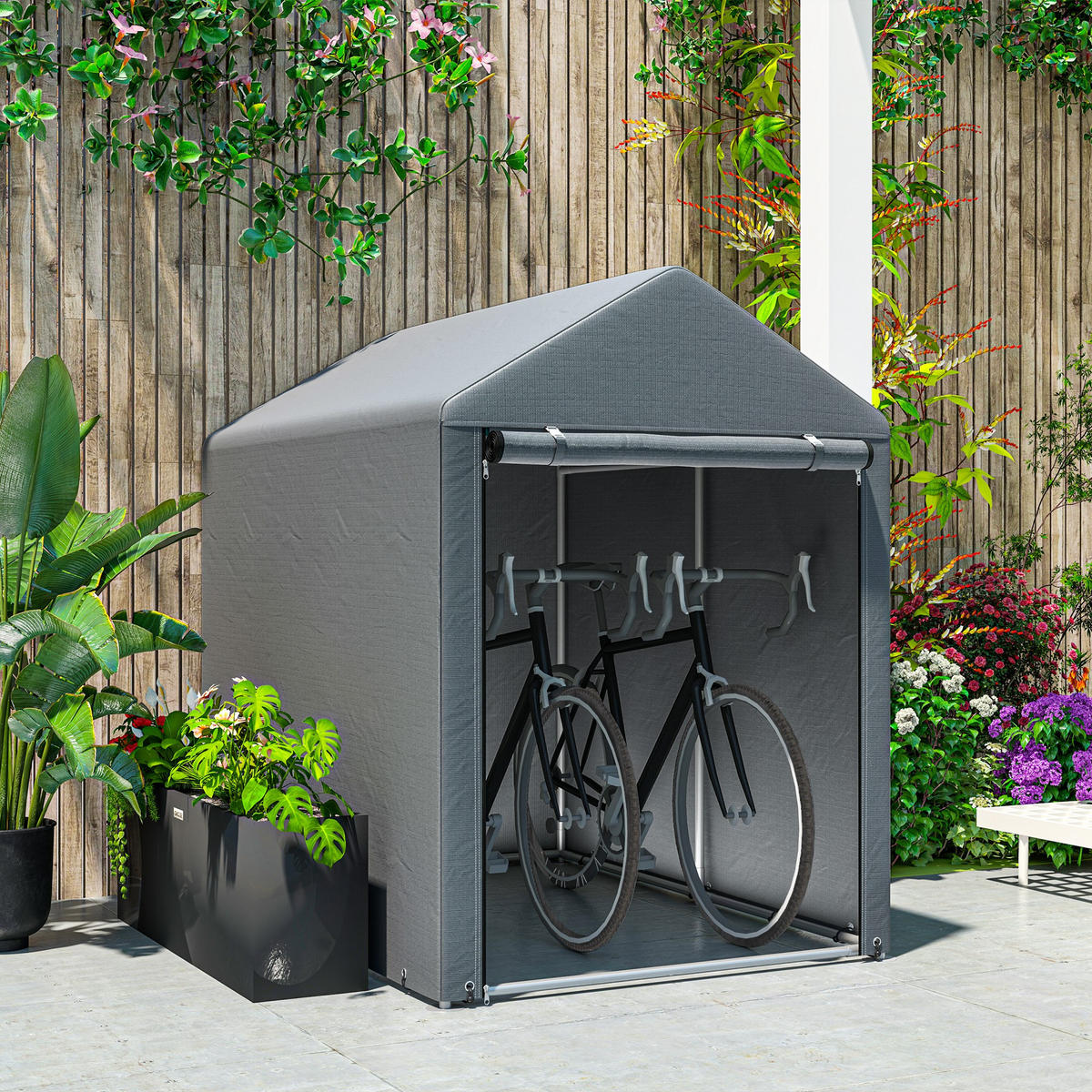 FAHRRADGARAGE DE-16843 tragbar mit großer Reißverschlusstür - Dunkelgrau, Kunststoff (120/165/179cm) - ComfortXL