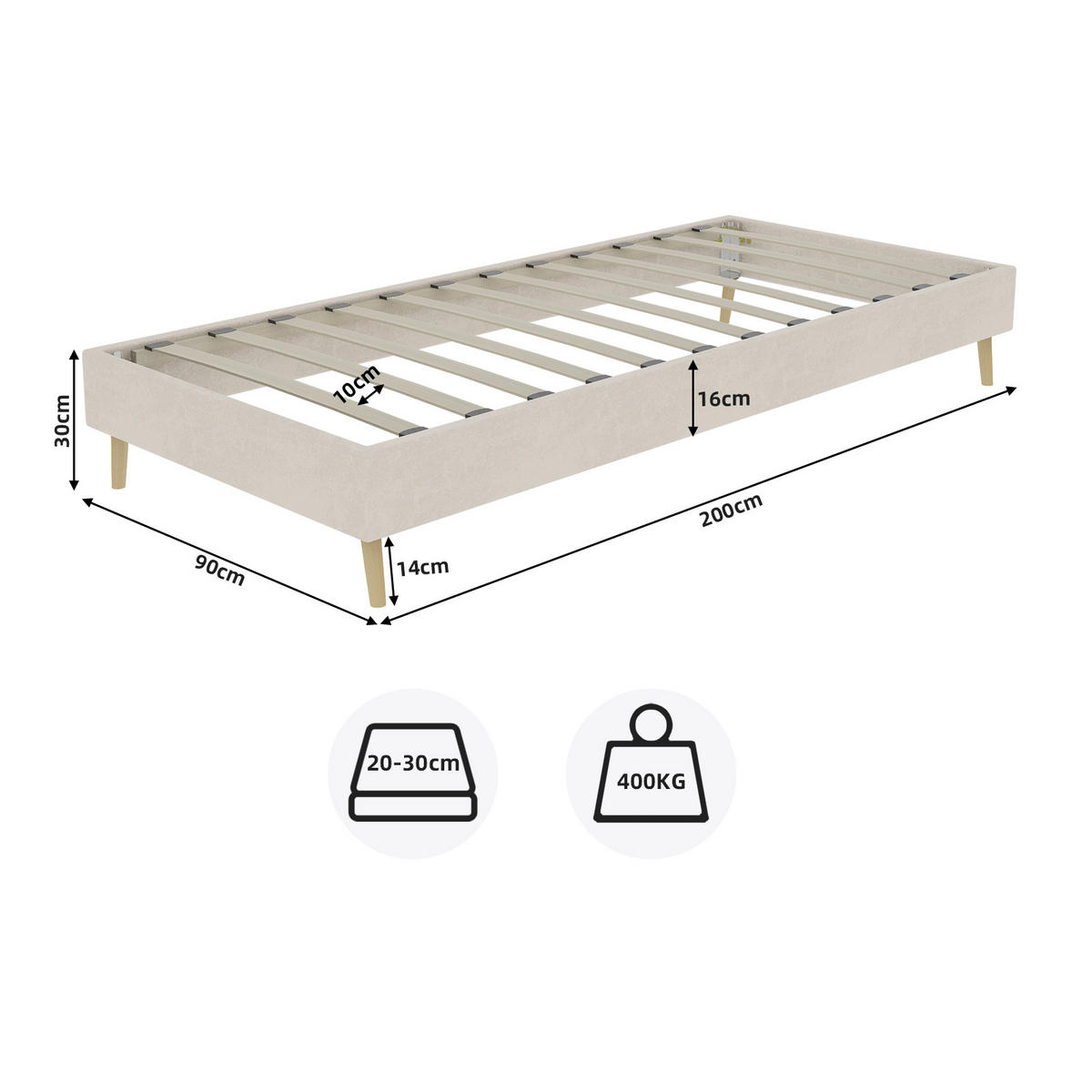 KINDERBETT 90/200 cm in Beige Stoff mit Bettkasten - Beige, Holzwerkstoff/Textil (90/200cm) - WISHDOR