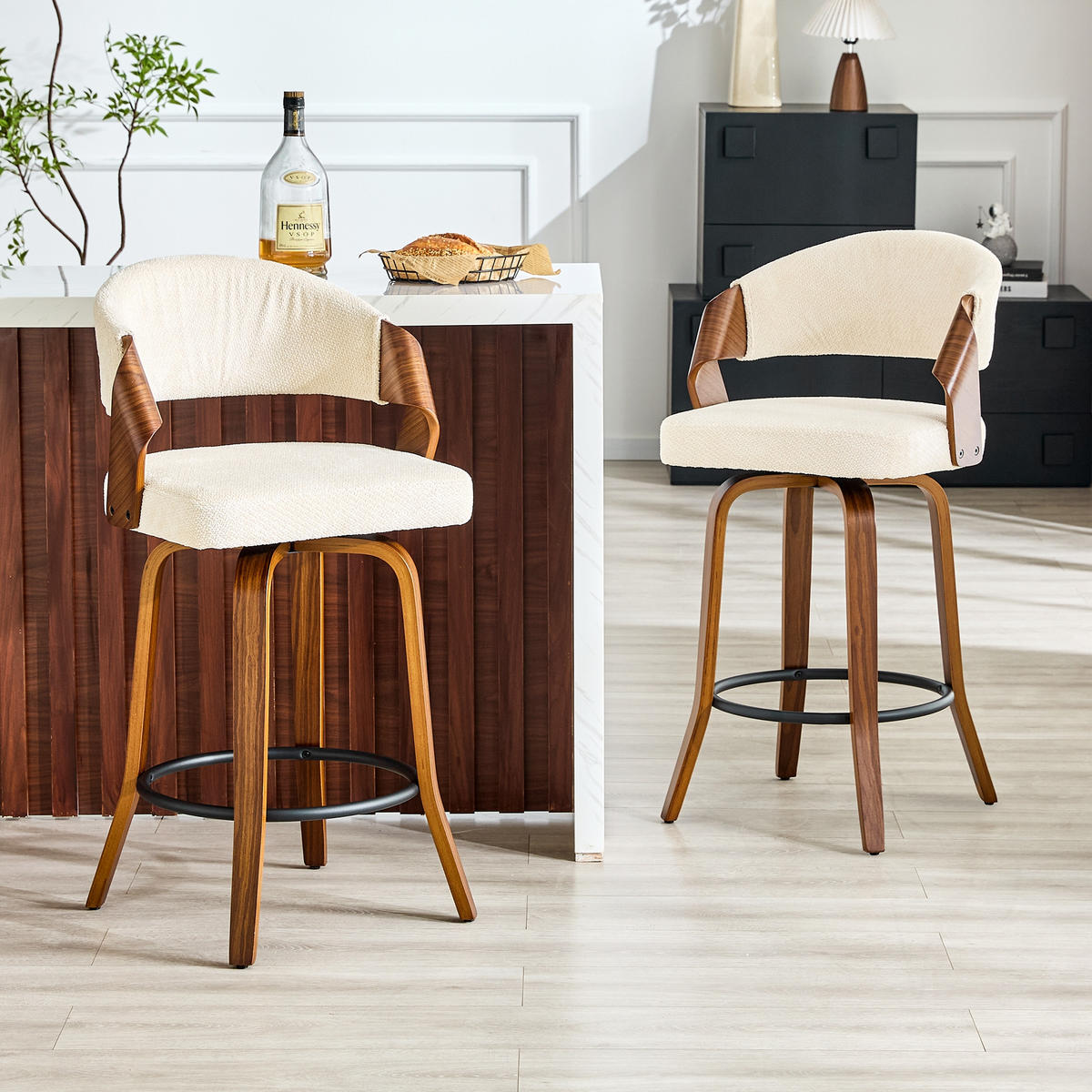 BARHOCKER Weiß 2er-Set mit Rückenlehne und Holzgestell - Weiß, Holz (51/95/42cm) - PANGIVO