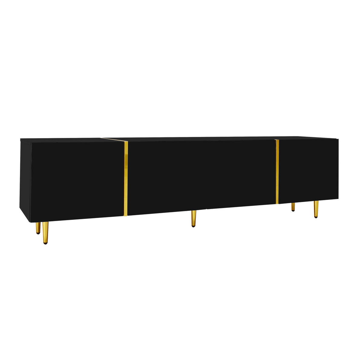TV-LOWBOARD aus MDF 170x35x46 cm Schwarz Hochglanz mit 4 Türen, Goldakzenten und Soft-Close - Schwarz, Holzwerkstoff (170/46/35cm) - IVMEU