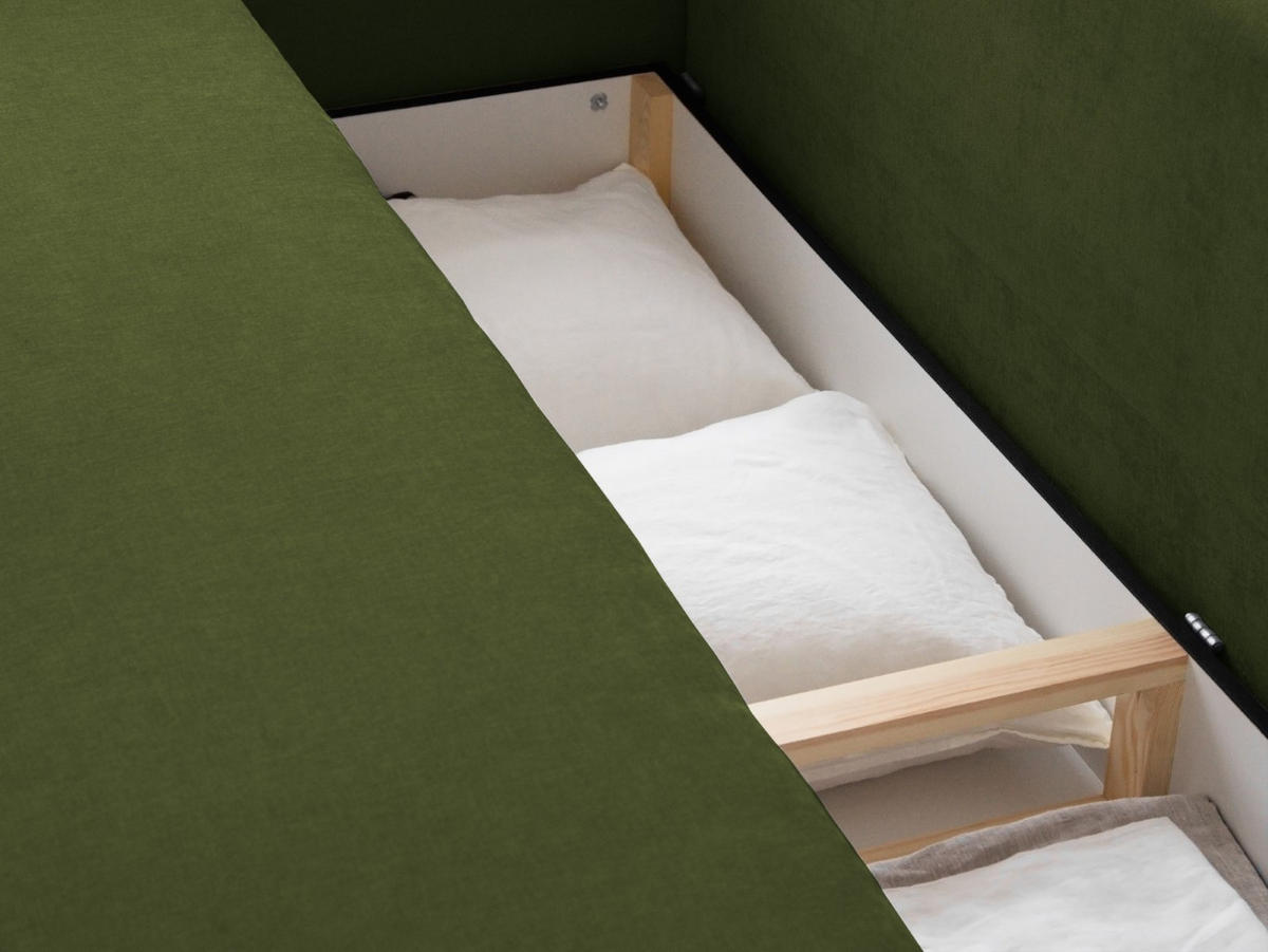 SOFA ausklappbar mit Bettkasten Elen aus strukturiertem Stoff grün 3 Sitzplätze - Grün, Textil (231/86/106cm) - Micadoni