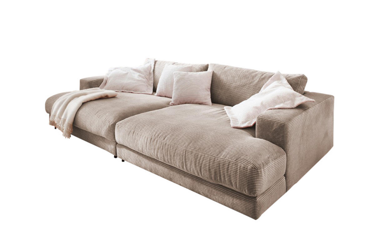 BIG SOFA XL MADELINE Taupe Cord - Taupe/Schwarz, Kunststoff/Textil (290/85/190cm) - KAWOLA