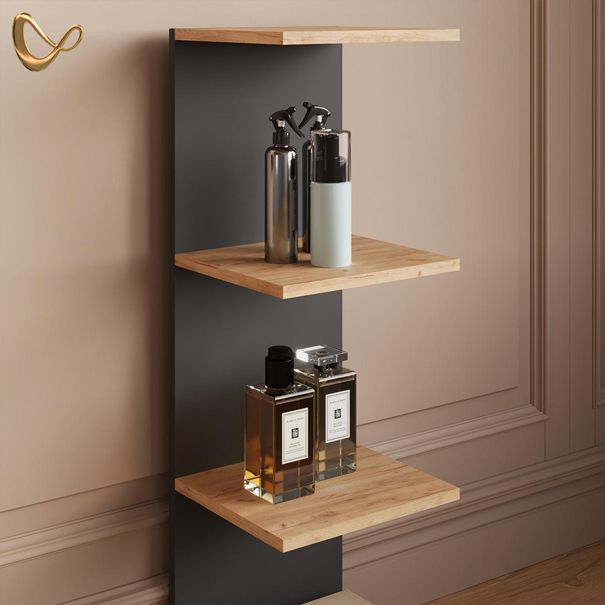 WANDREGAL Vesuvio Anthrazit 30 x 95 cm 2er Set - Anthrazit, Holzwerkstoff (30/95/28cm) - Livinity®