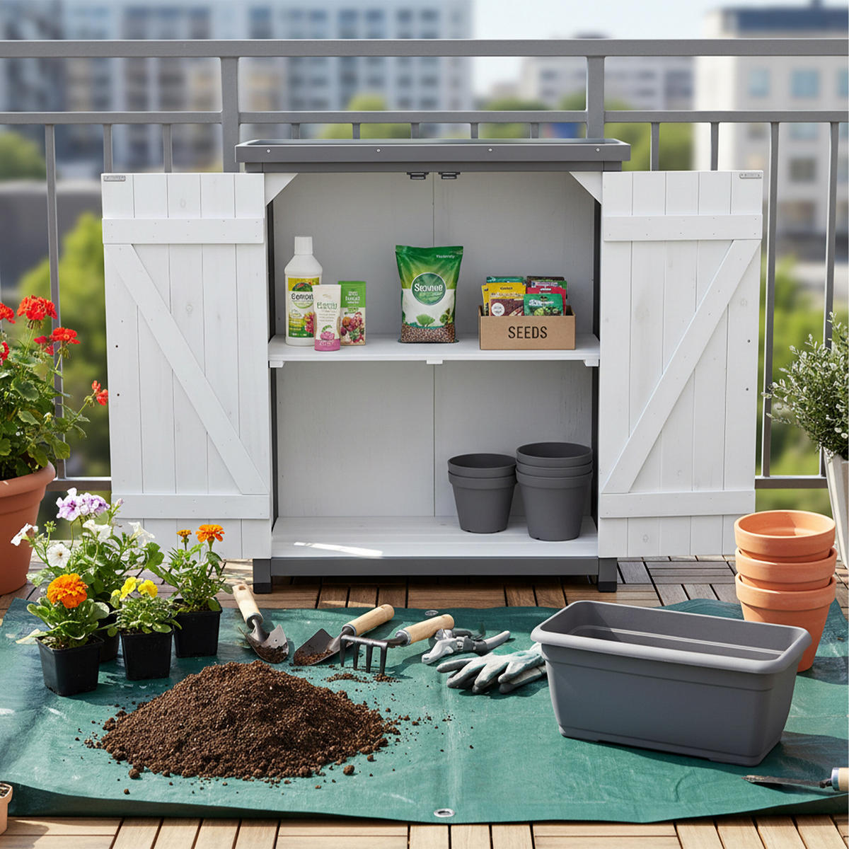 PFLANZTISCH - Multicolor, Holz/Metall (40/75/90cm) - Relaxdays