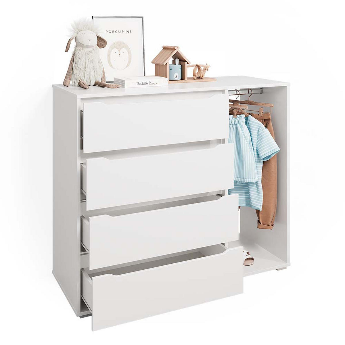 KINDERKLEIDERSCHRANK Ruben Weiß 120 x 101.9 cm mit 4 Schubladen - Weiß, Holzwerkstoff (120/101.9/48cm) - Vicco