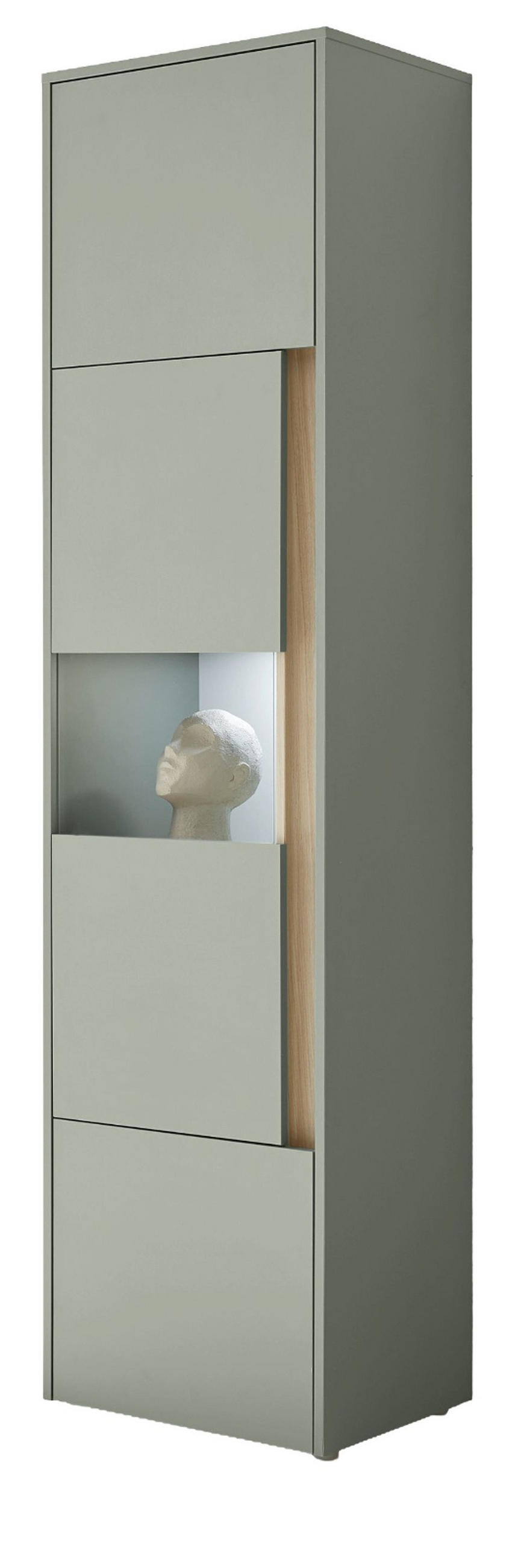 VITRINE Salbei grün, Barista Eiche 50 x 197 cm, Vitrinenschrank mit 5 Fächern - Salbeigrün/Eichefarben, Glas/Holzwerkstoff (50/197/40cm) - Furn.Design