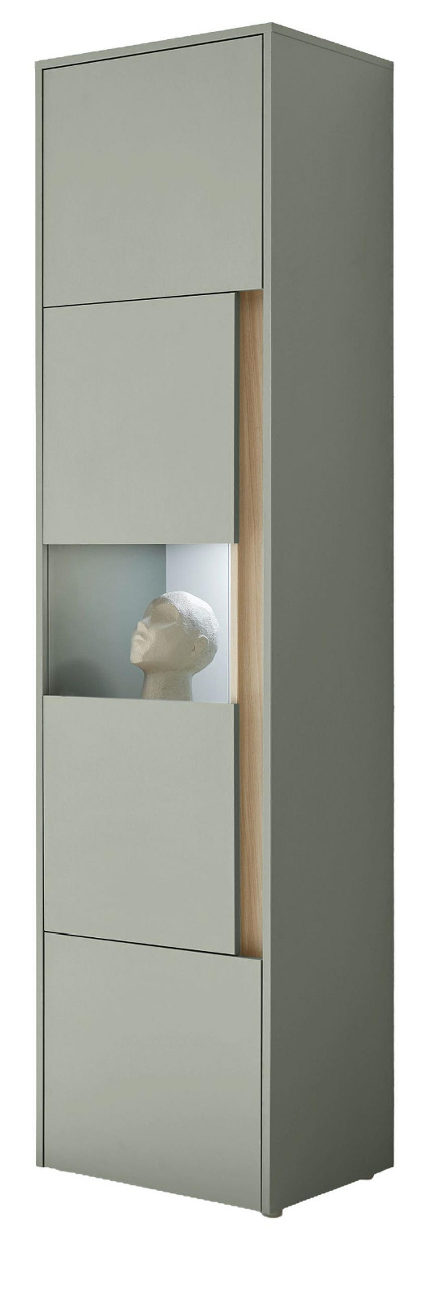 VITRINE Salbei grün, Barista Eiche 50 x 197 cm, Vitrinenschrank mit 5 Fächern - Salbeigrün/Eichefarben, Glas/Holzwerkstoff (50/197/40cm) - Furn.Design