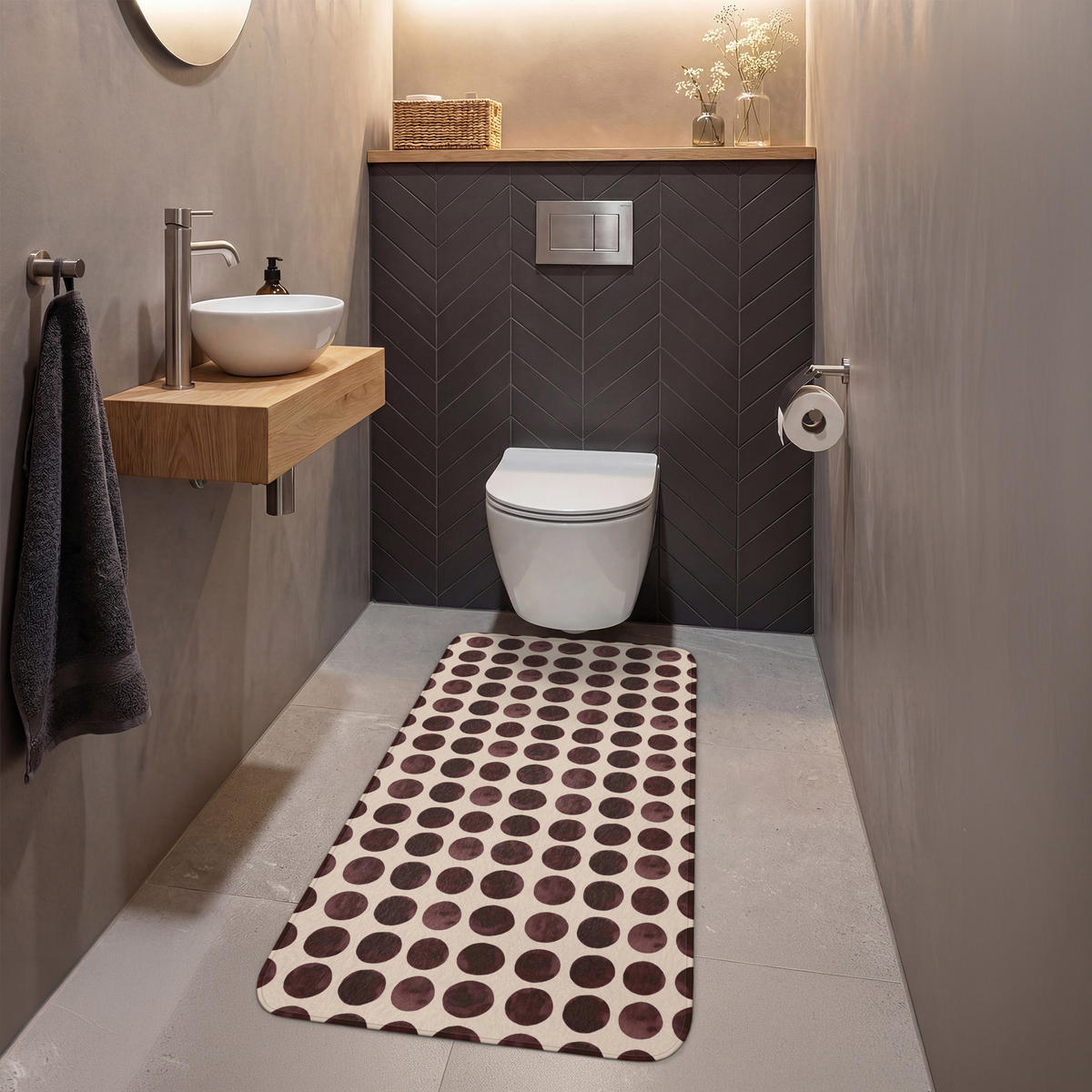 WC PŘEDLOŽKA Puntíky - Vzor - Hnědý 60x120 cm - bordeaux, textil/plast (60/1cm) - OnlyWow