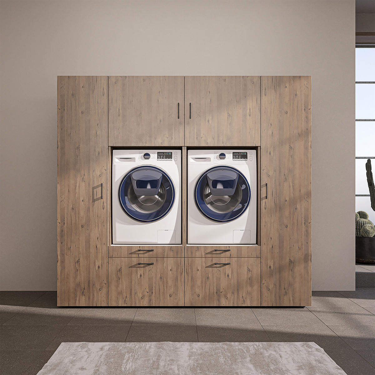 WASCHMASCHINENSCHRANK Serie 2 224cm Breit, 205cm Hoch - Eichefarben, Holzwerkstoff (224/205/67cm)