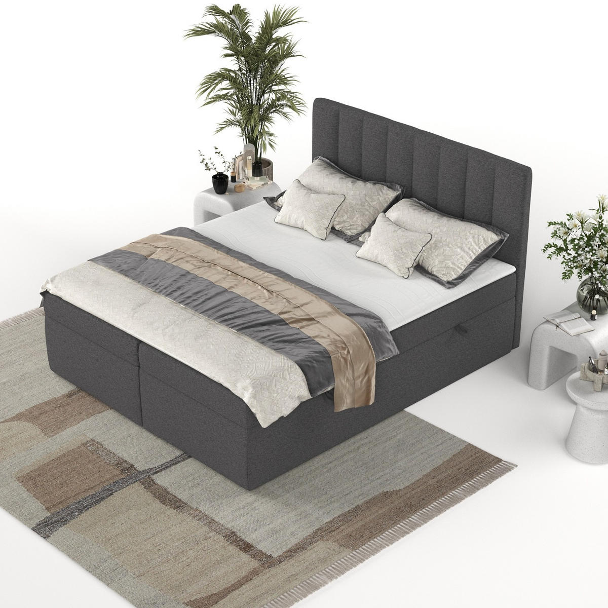 BOXBETT Amaro 140/200 cm Anthrazit im Megan Stoff - Anthrazit/Schwarz, Holz/Holzwerkstoff (140/200cm) - AltaBeds