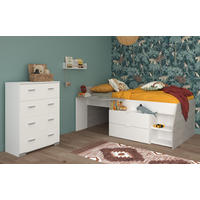 KINDERZIMMER weiß, grau, Set 2-teilig mit Stauraumbett, Kommode - Silberfarben/Weiß, Holzwerkstoff/Kunststoff (135/106/203cm) - Parisot Meuble