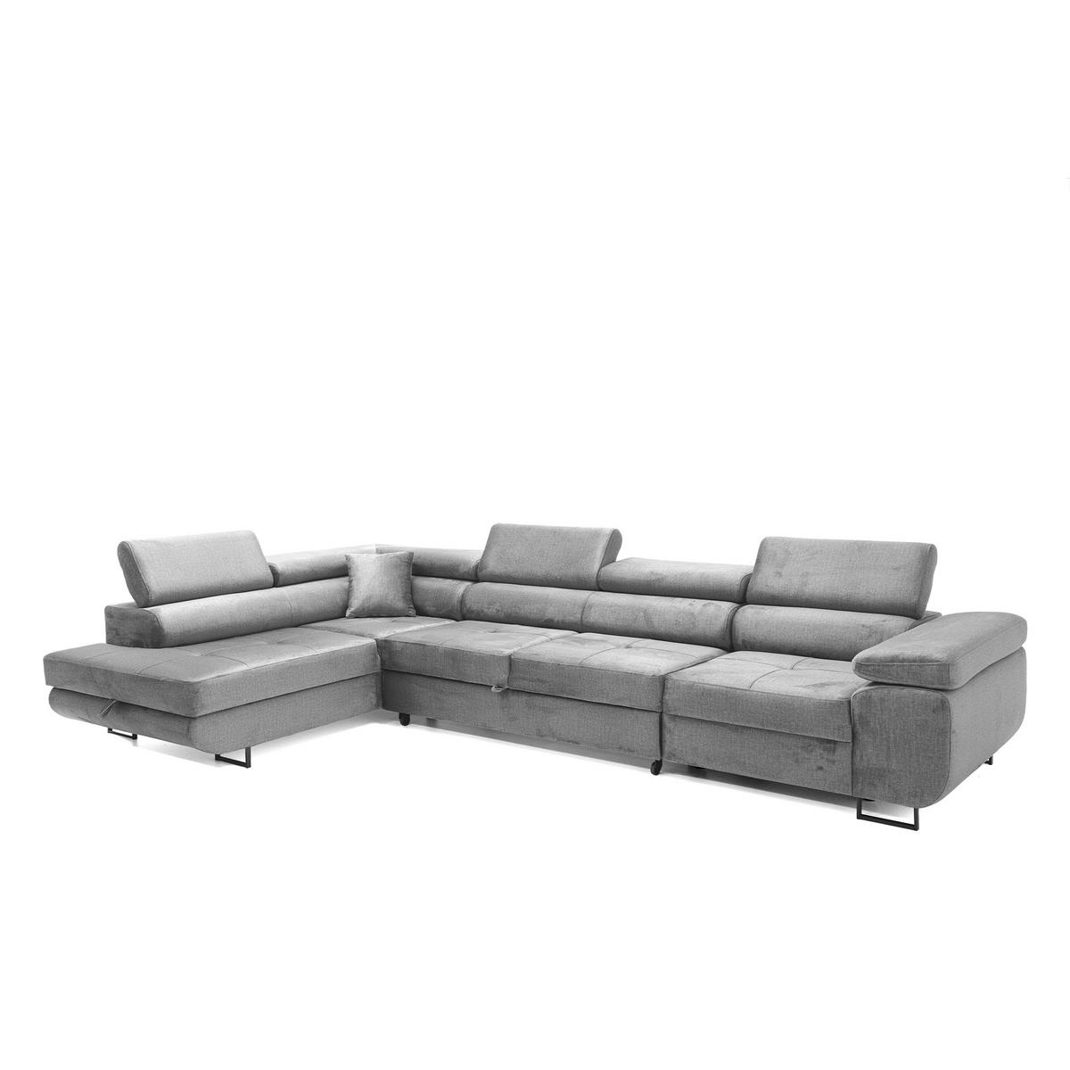 ECKSOFA WILD MAXI L Links mit Schlaffunktion 125x195 Velours Grau - Chromfarben/Grau, Holz/Textil (203/350cm) - Muffo