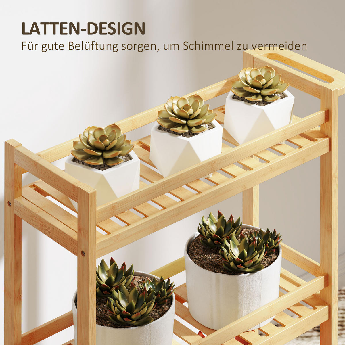 SERVIERWAGEN aus Bambus, 3-stöckiger, 55 x 20 x 75 cm, Naturholz - Naturfarben, Naturmaterialien (20/75/55cm) - HOMCOM