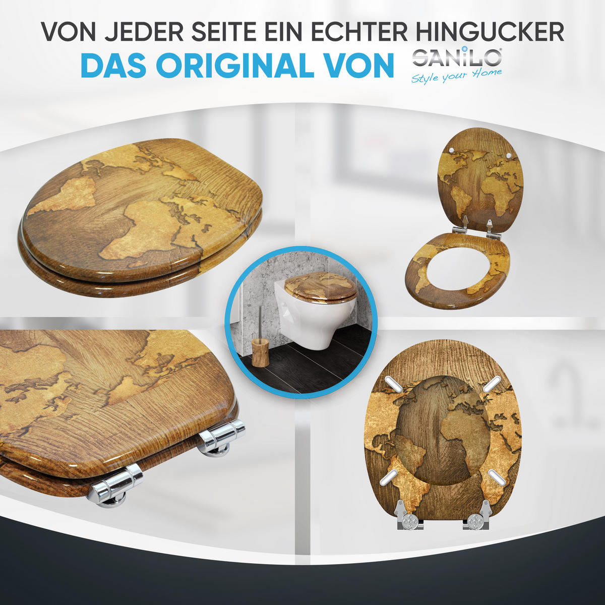 WC-SITZ mit Absenkautomatik World Map - Braun, Holzwerkstoff (38/6/47cm) - Sanilo