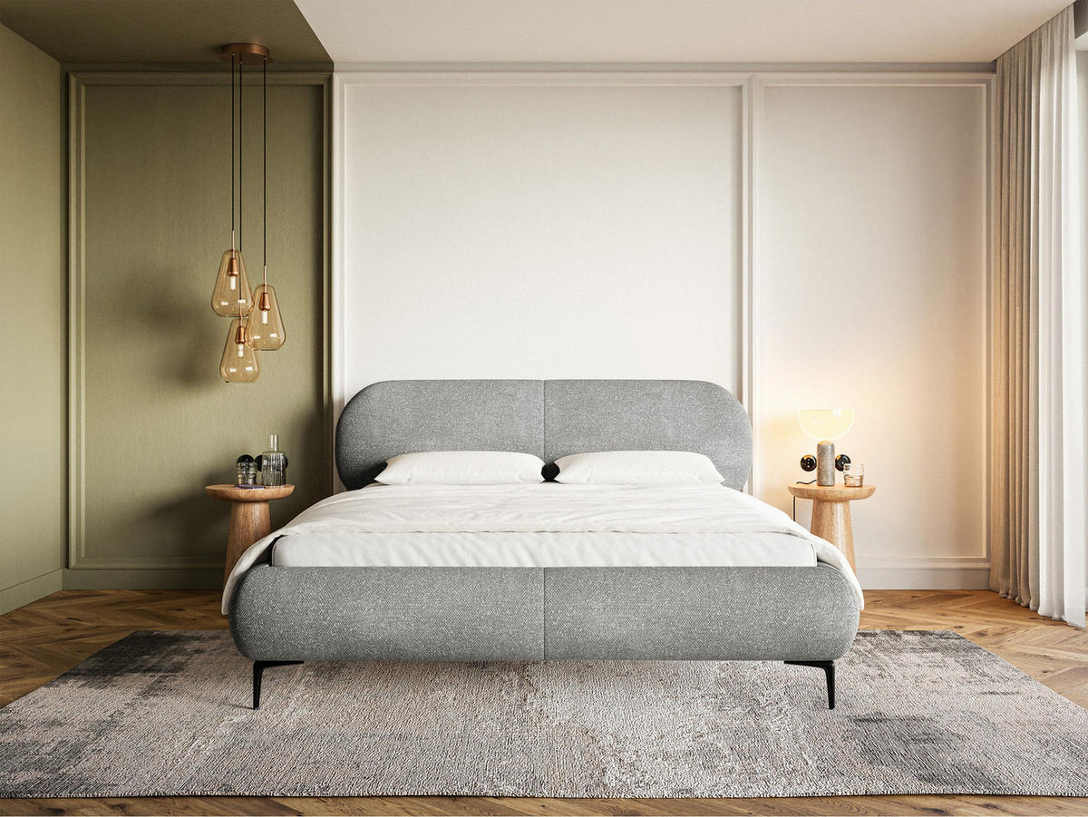 POLSTERBETT Ovalle Grau mit schwarzen Metallbeinen 180 cm - Schwarz/Grau, Textil/Metall (180/200cm) - Selsey