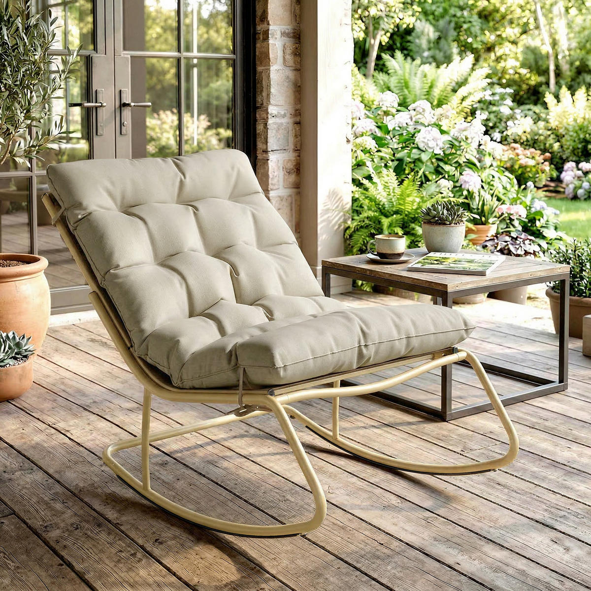 GARTENSCHAUKELSTUHL DE-15326 Beige - Beige, Metall (70/76/113cm) - ComfortXL