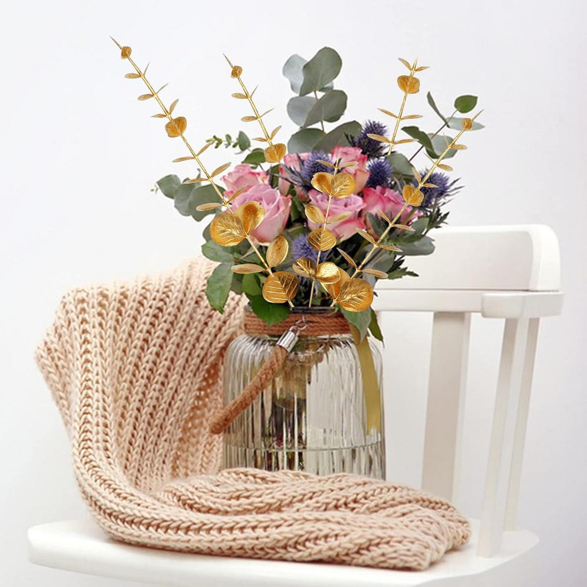 KÜNSTLICHE Eukalyptus Zweige 20 Stück Gold 38 cm - Goldfarben, Kunststoff (15cm)