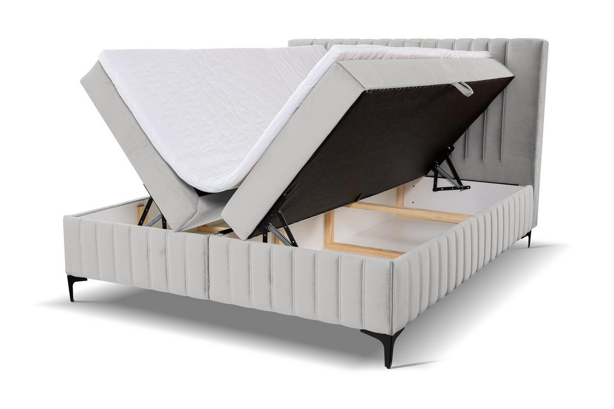 BOXBETT QUANT mit 2 Bettkästen, 160x200, Farbe: Beige, Velourstoff, mit Bonell-Matratze inkl. Topper - Beige, Holz/Kunststoff (160/200cm) - VENASI MÖBEL