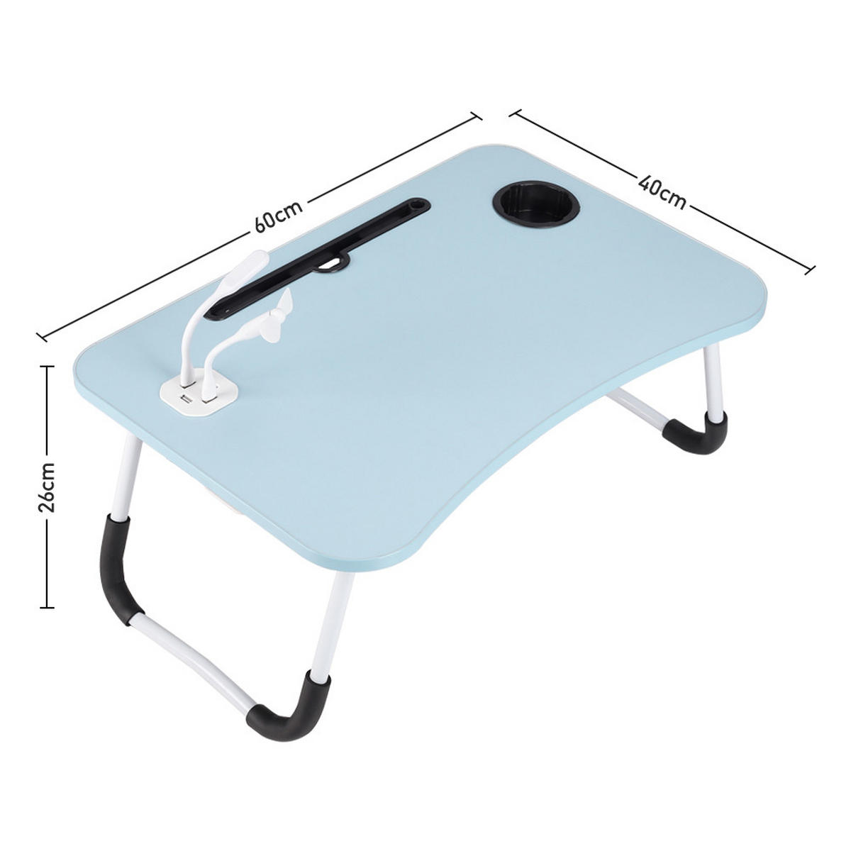 LAPTOPTISCH Klappbarer mit USB-Anschlüssen für Bett und Couch in Hellblau - Blau, Metall (40/60/28cm) - Livingandhome