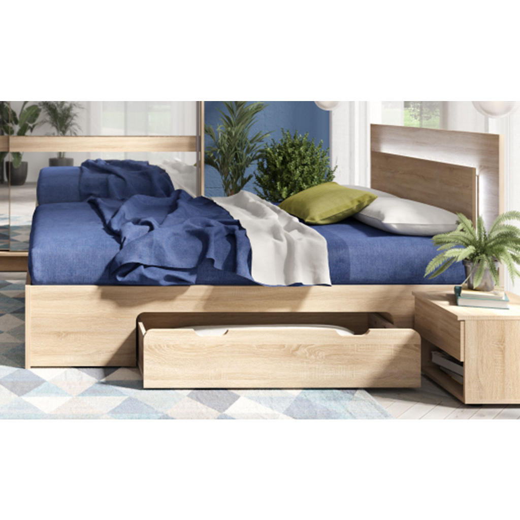 Thumbnail - Feldmann-Wohnen Doppelbett, Sonoma Eiche, Holz, 2 Schubladen, Rechteckig, 200x140 cm, Schlafzimmer, Betten