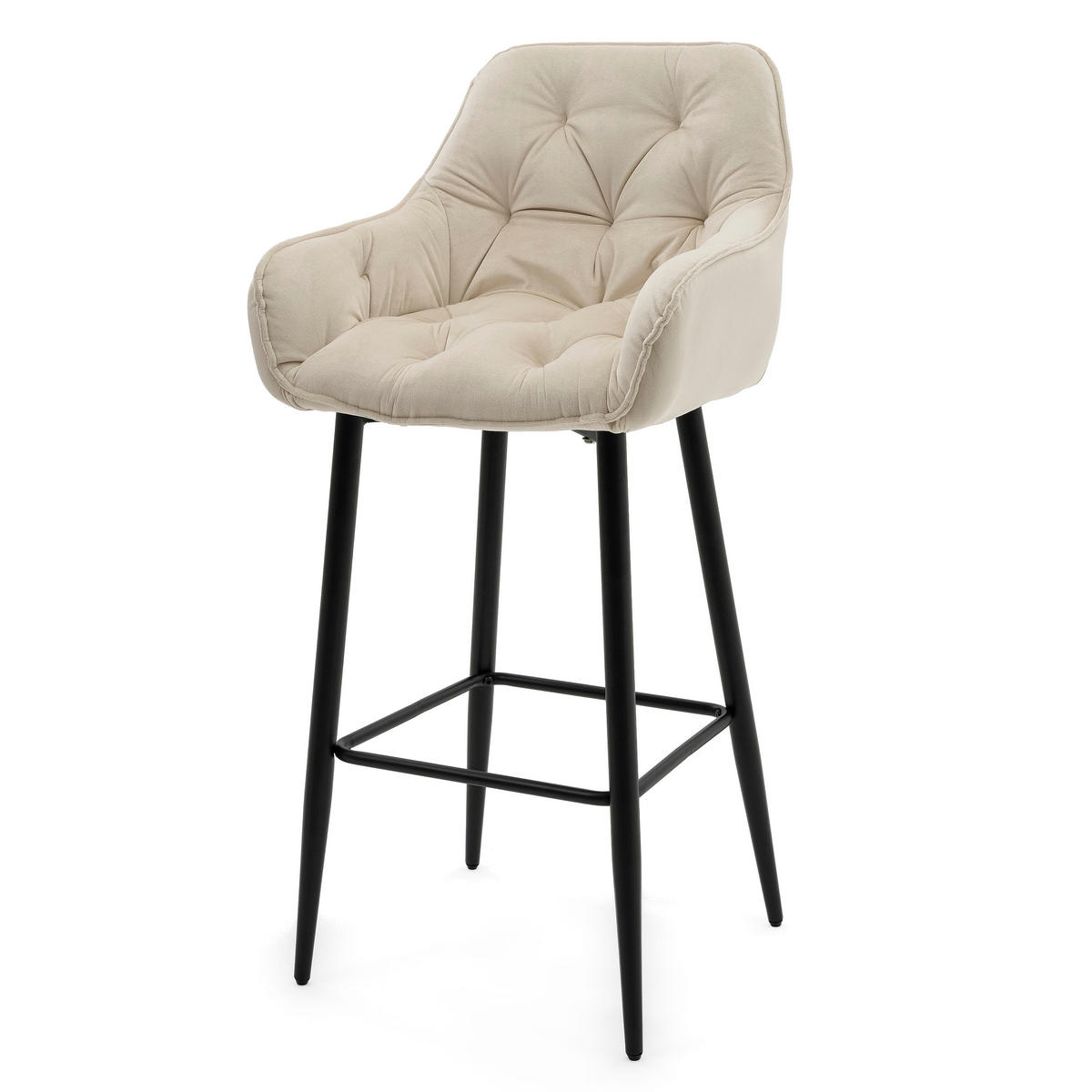 BARHOCKER SIENA gepolstert mit Steppung - beige - Samt Velours - Beige/Schwarz, Metall (53/107/52cm) - NEW HOME