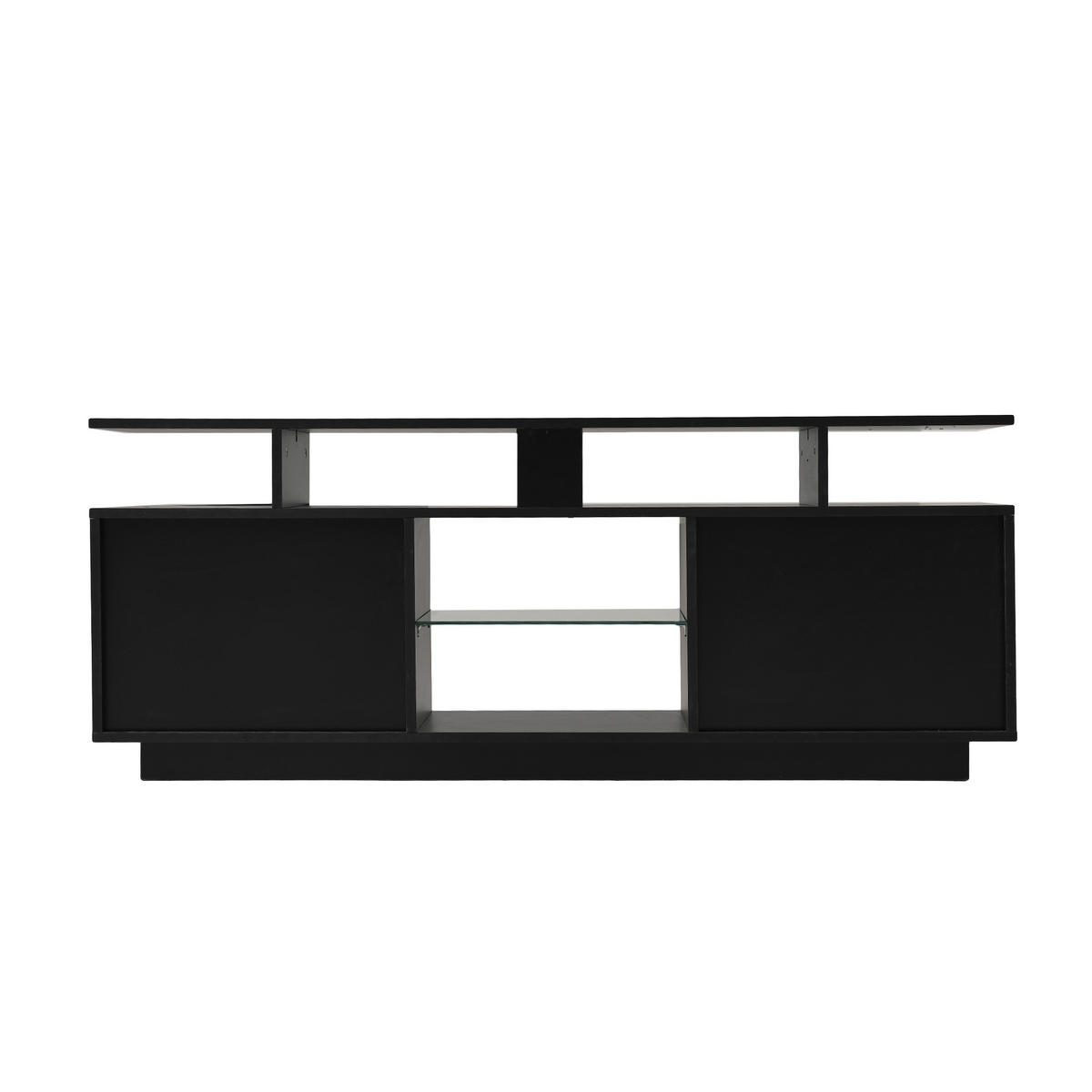 TV-RACK 140/35/55 cm Natürlich mit 16-Farben-LED-Beleuchtung - Schwarz, Holz (140/55/35cm) - Oxeza
