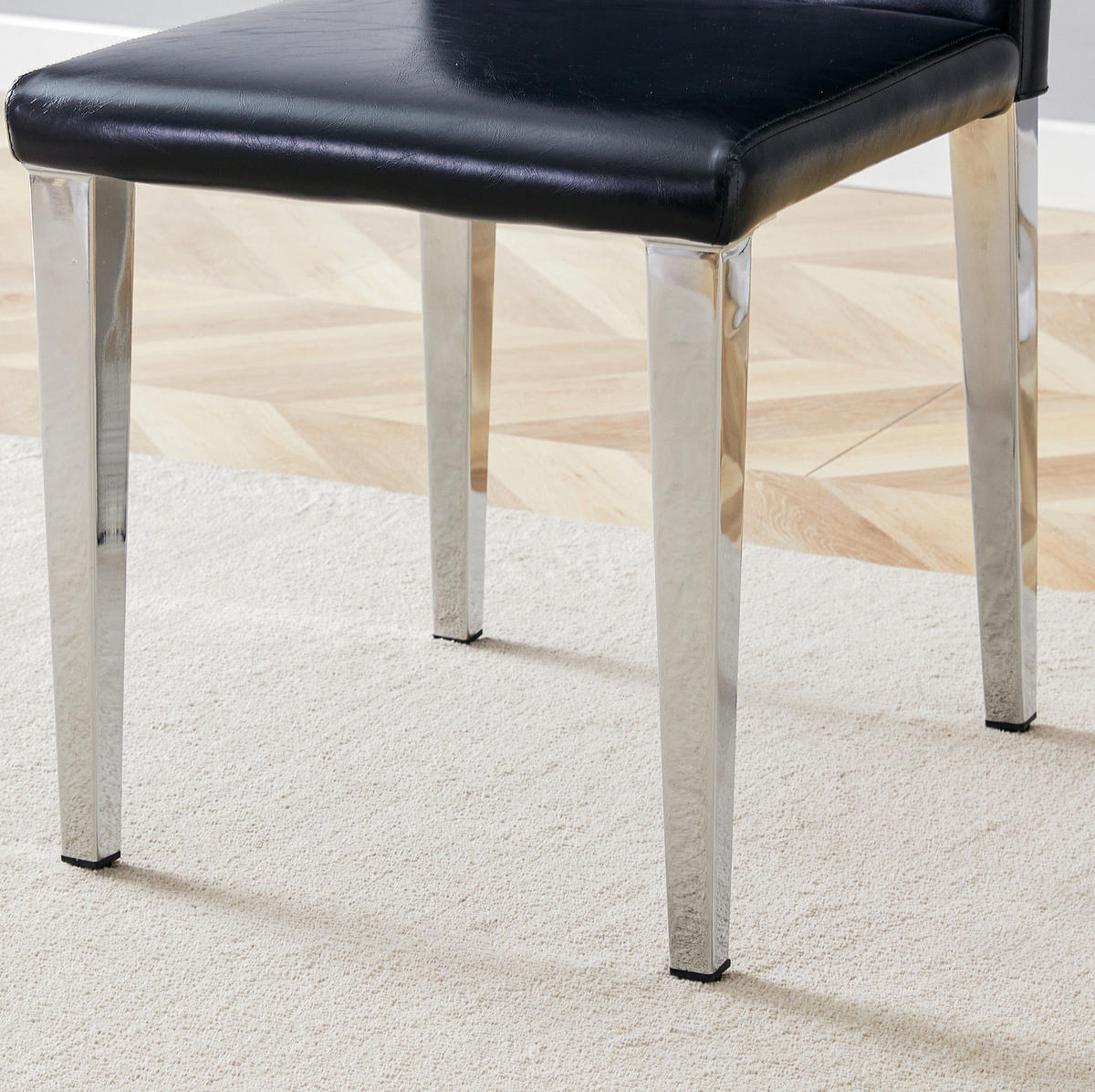 ESSZIMMERSTÜHLE 2er-Set modern 90 cm PU-Leder Schwarz Silber - Schwarz, Metall (47/90/41.1cm) - Meubliv
