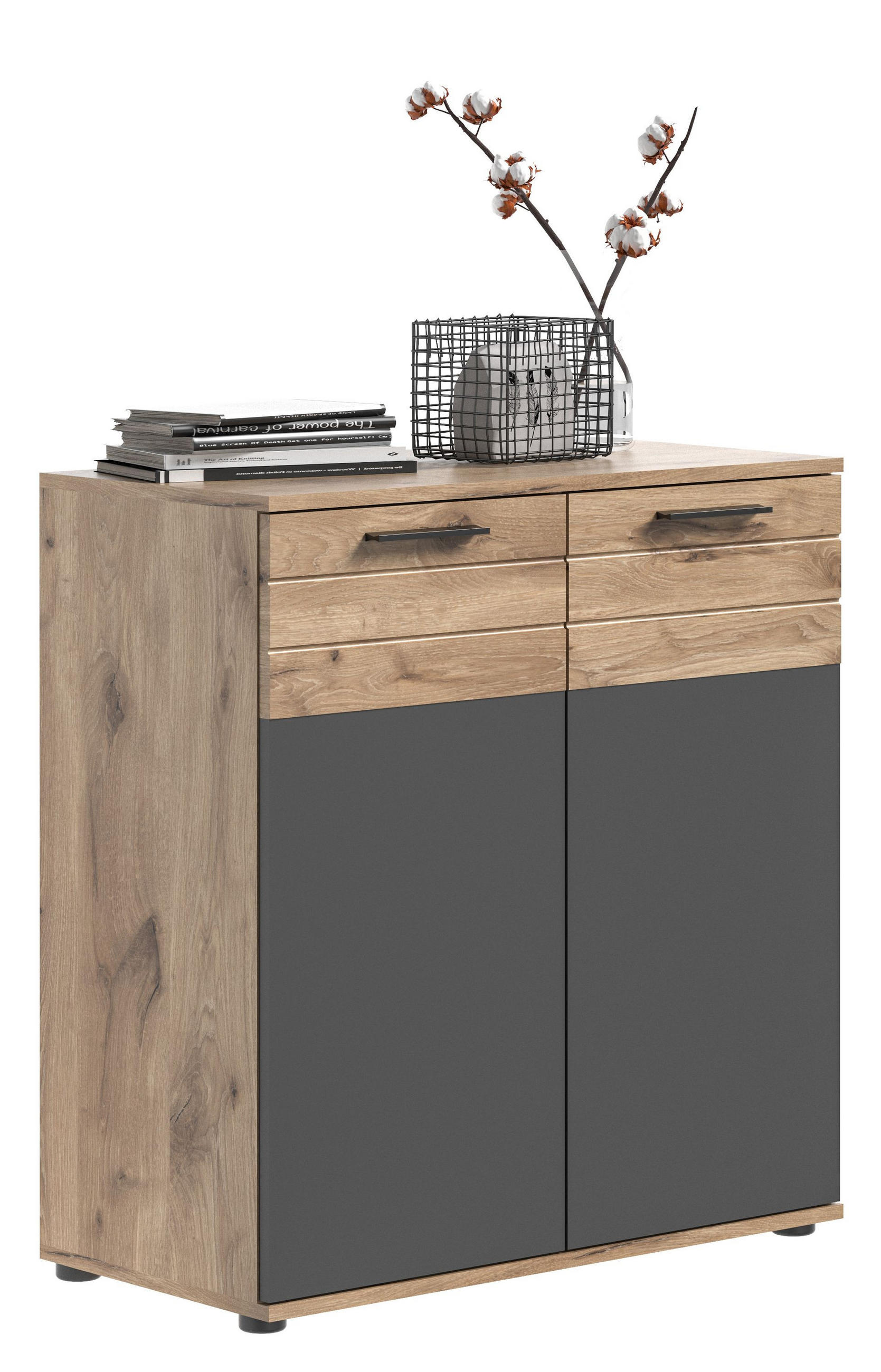 KOMMODE Mason (B/H/T: 80x87x40 cm) in Nox Oak Nachbildung und Basalt grau Nachbildung - Eichefarben, Holzwerkstoff (80/87/40cm)