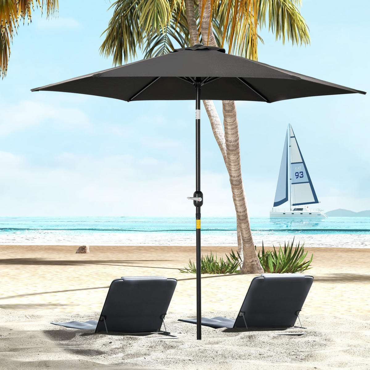 SONNENSCHIRM DE-11491 Ø260/235 cm Schwarz - Schwarz, Metall (260/260cm) - ComfortXL