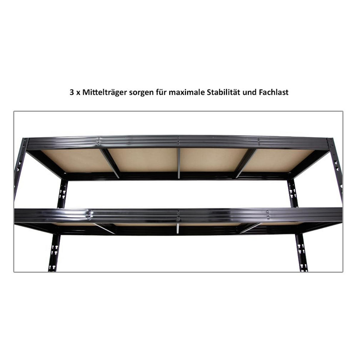 SCHWERLASTREGAL Rhino 180x200x60 cm 4 Spanplatten-Ebenen 16mm Fachlast 500 kg Schwarz - Schwarz, Metall (200/180/60cm) - PROREGAL