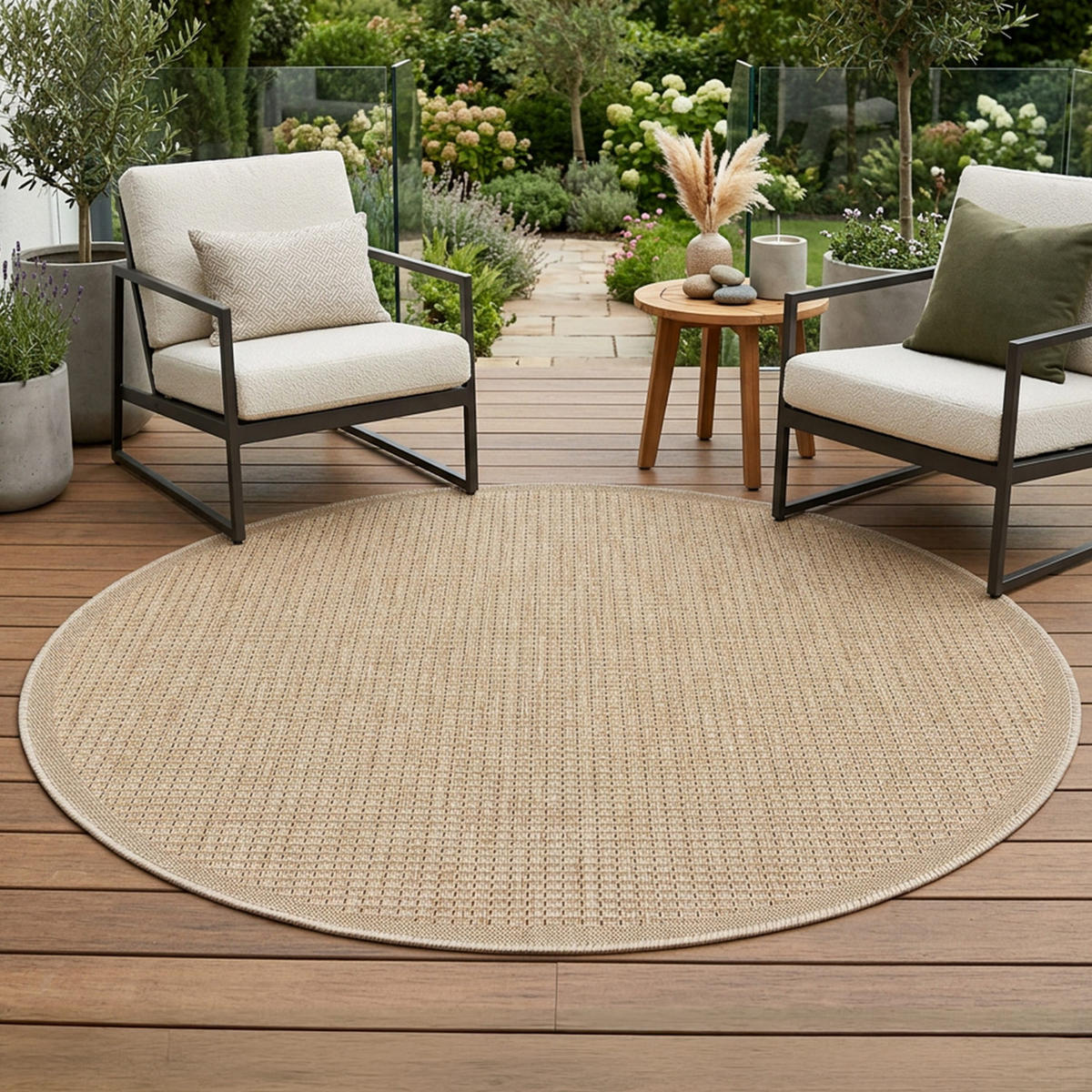 OUTDOOR-TEPPICH 092 Braun Wetterfest 200 cm Rund - Braun, Textil (200/200cm) - carpet city