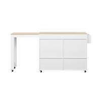 KUCHYŇSKÝ ostrůvek 112-180,5/45/92,2 cm s výsuvnou pracovní deskou, zásuvkami a kolečky, bílá/přírodní - bílá, kompozitní dřevo (180.5/92.2/45cm) - Redom