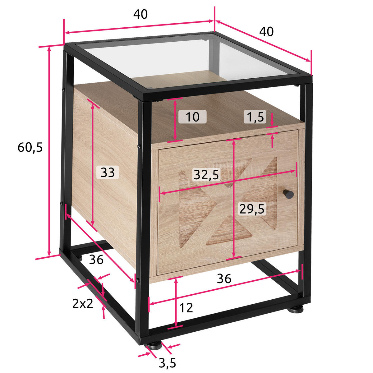 NACHTSCHRANK Kidderminster,40 x 43 60,5 cm,Industrial Holz hell, Eiche Sonoma - Naturfarben, Holzwerkstoff (43/60.5/40cm) - tectake