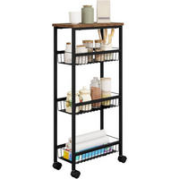 SERVIERWAGEN mit Arbeitsplatte, 3 Metallkörben, Schwarz - Dunkelbraun/Schwarz, Holzwerkstoff/Metall (40/87/20cm) - Woltu