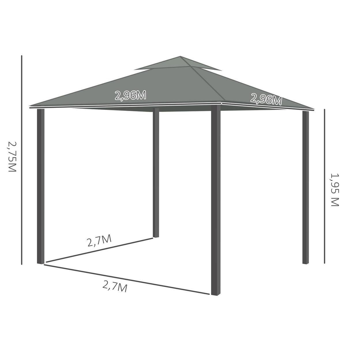 PAVILLON, Dunkelgrau, Aluminium, Metall, Polyester - Dunkelgrau, Metall (296/2.7/296cm) - Outsunny