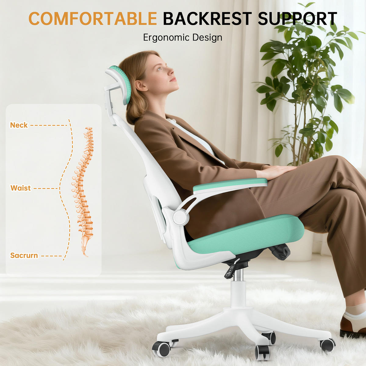 DREHSTUHL Weiß-Grün,Ergonomischer Bürostuhl Netz ,Rollen - Grün, Metall (58.5/28.5/61cm) - Rattrix