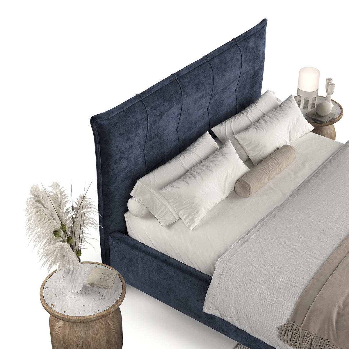 POLSTERBETT Plaza 160/200 cm Marineblau im Lotta Stoff - Naturfarben/Dunkelblau, Holz/Holzwerkstoff (160/200cm) - AltaBeds