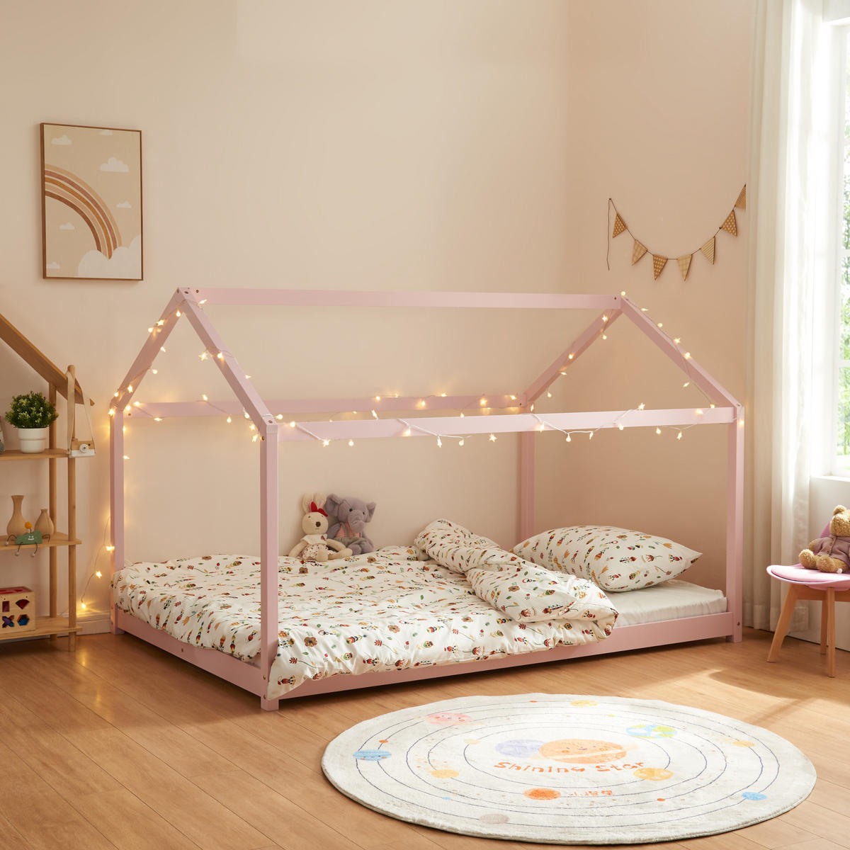 HAUSBETT Cerro - Rosa, Holz (120/200cm) - [en.casa]