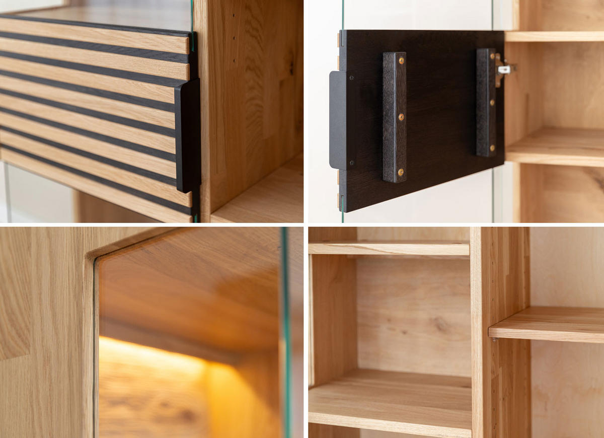 VITRINE Tirano Eiche Natur / Lamellen schwarz 83 / 39 / 147cm - Eichefarben/Schwarz, Holz/Metall (83/147/39cm) - Feldmann-Wohnen